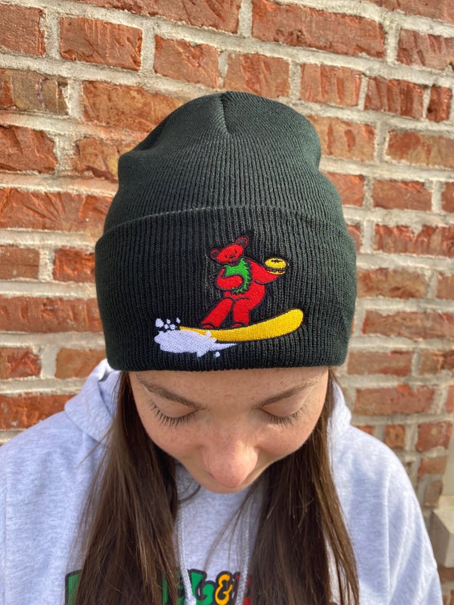 Beanie with Grateful Dead Bear Holding a Bagel